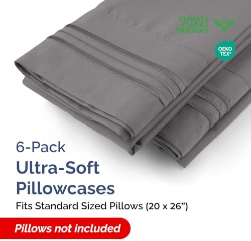 Standard Pillow Cases Set of 6 - Ultra Soft Pillowcase Covers - Dark