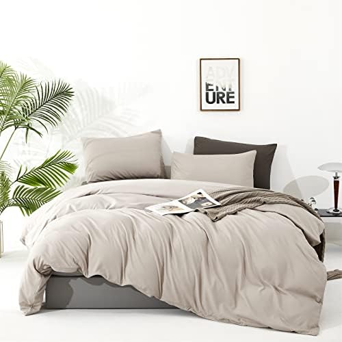 KAREVER Beige Khaki Comforter Set Queen Size Cream Khaki Bedding Set