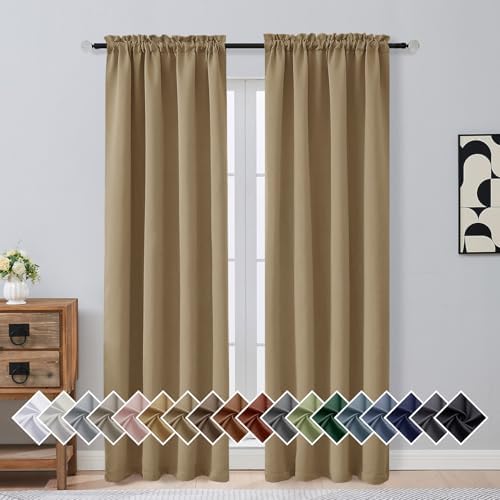 OVZME Taupe Blackout Curtains for Bedroom 84 Inch Length 2 Panels Set