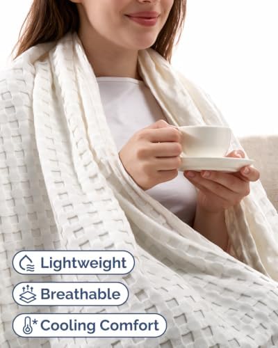Cooling Waffle Blanket for Hot Sleepers - King Size, 108x90, Ivory