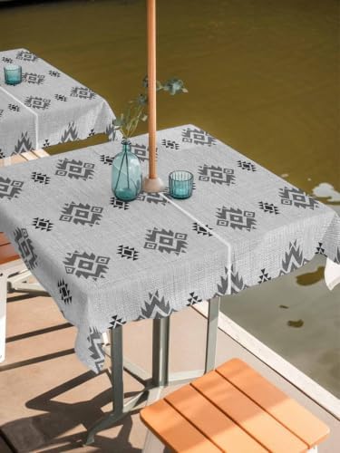 Aztec Outdoor Tablecloth 60"x60" Table Cover with Umbrella Hole and