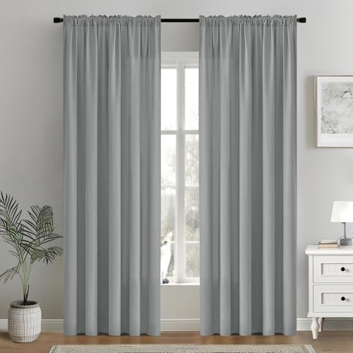 MIULEE Grey Semi Sheer Privacy Curtains Drapes 2 Panels 52W x 84L