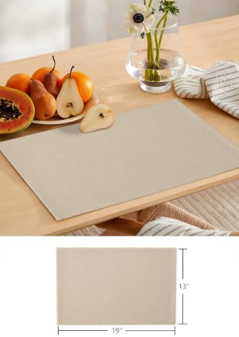 Tan Solid Color Table Mats Set of 6 with Table Runner 90 Inches Long