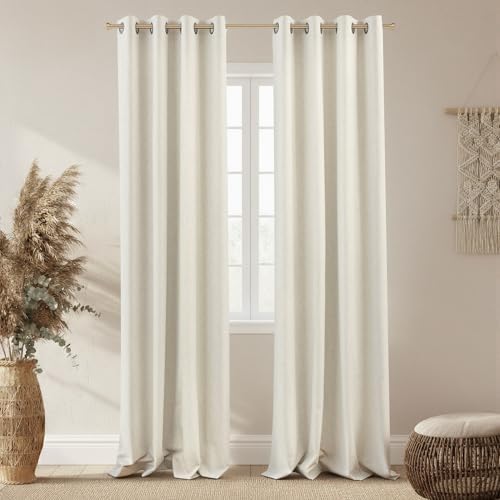 100% Blackout Linen Textured Curtains for Bedroom Full Light Blocking
