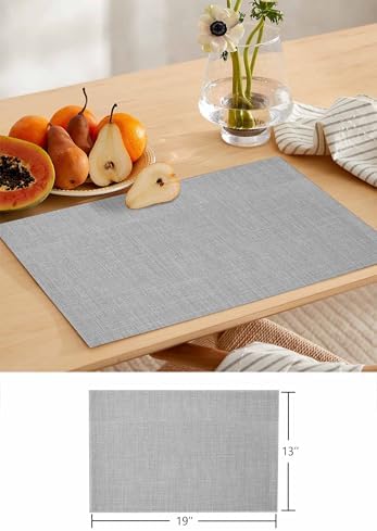 Gray Linen Bottom Placemats Set of 6 Washable Table Mats for