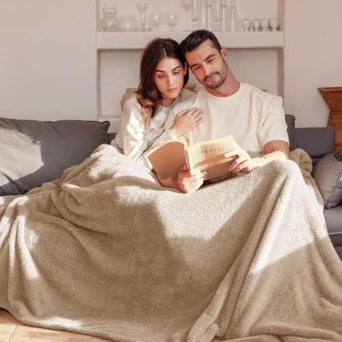 Exclusivo Mezcla Soft Plush Fleece King Size Bed Blanket, Camel