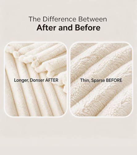 Cream Ribbed Soft Cozy Fleece Blanket for Bed, King, 91"x100"