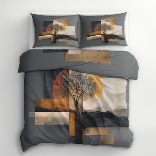 Tree of Life Bedding Full Size Duvet Cover Set 3 Piece, Boho Abstract