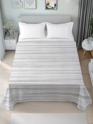 Cal King Size Flat Sheet Only, Gradient Gray Stripes Bed Top Sheet