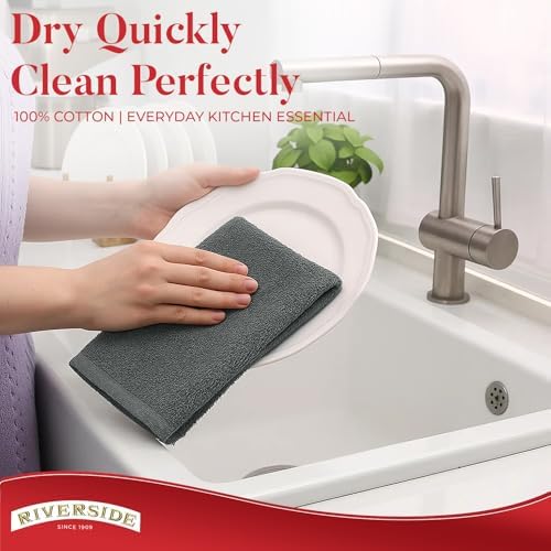 RIVERSIDE 12 Pack Kitchen Bar Mop Towels, 16x19 Inches, 100% Cotton