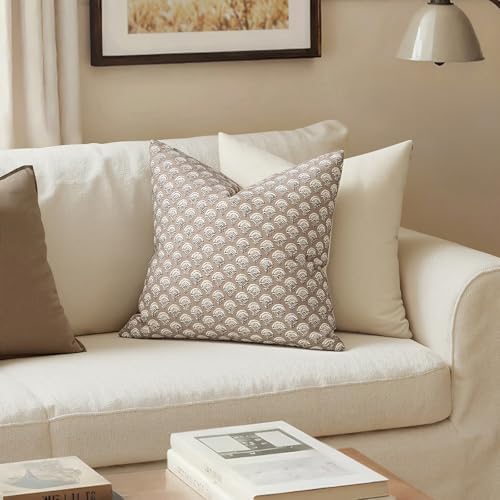 MIULEE Floral Print Decorative Pillow Covers 20x20, Light Taupe