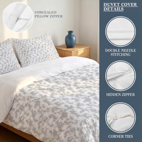 DecorLovee Gray Florals Duvet Cover Set 3 Pieces with Zipper Closure