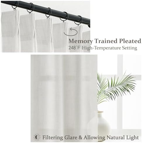 Beige White Pinch Pleated 63 Inch Length Kitchen Window Curtains Over
