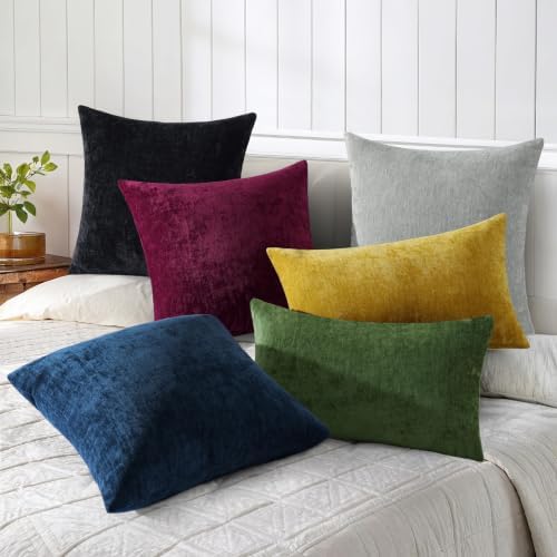 decorUhome Soft Chenille Black Throw Pillow Covers 18X18 Set of 2