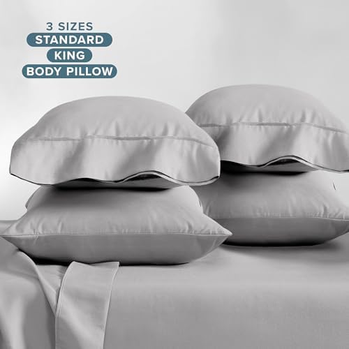 Bare Home Pillowcases Open End (Standard 4 Pack, Light Grey)