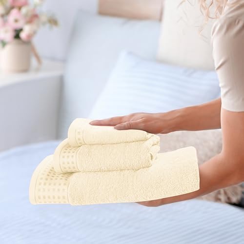 GLAMBURG Ultra Soft 3 Pack Cotton Towel Set, Contains a Bath Towel
