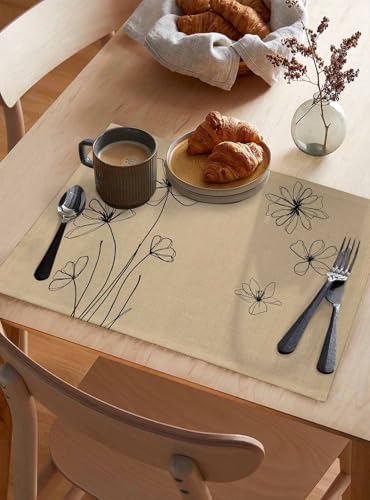 Placemats Set of 8, Black Khaki Woven Placemat, Linen Place Mats for