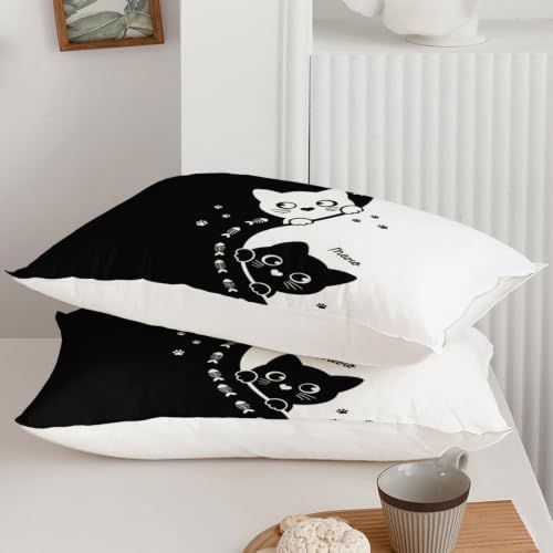 AILONEN Playful Cats Duvet Cover Set King, Black White Fishbone