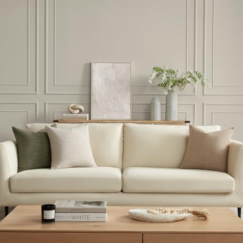Meekio Set of 2 Linen Look Olive Green Pillow Covers 20x20, Decorative
