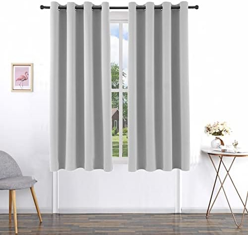 Pickluc Light Grey Blackout Curtains 63 Inches Long 2 Panels Set