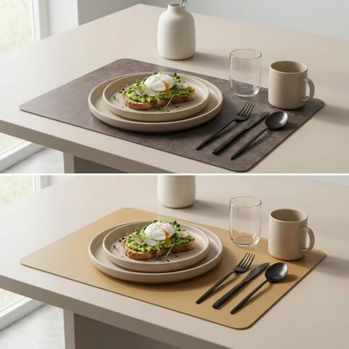 Faux Leather Placemats Set of 6, Taupe & Brownish Yellow