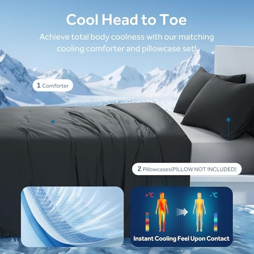EASELAND Cooling Comforter Set Queen Size for Hot Sleepers,Dark Gray