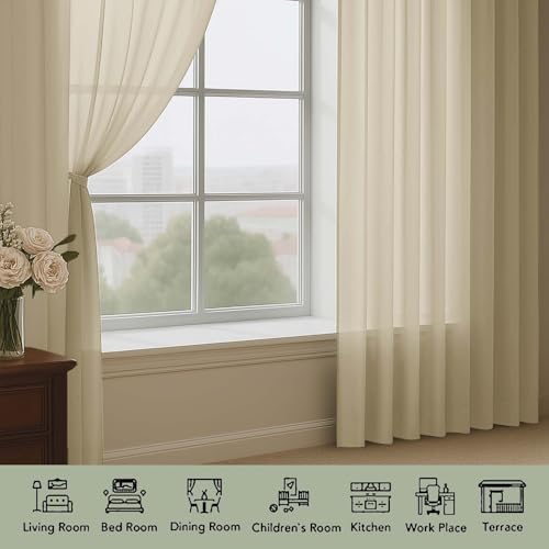 OWENIE Taupe Sheer Curtains 72 Inch Long 2 Panels for Living Room 59"