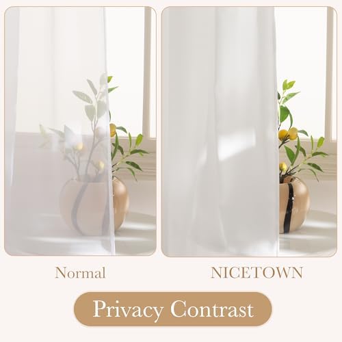 NICETOWN White Privacy Sheer Curtains 96 inches Long for Living Room