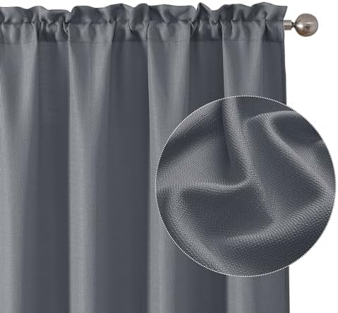 Chyhomenyc Dark Grey Curtains 63 Inch Length 2 Panels, Faux Linen