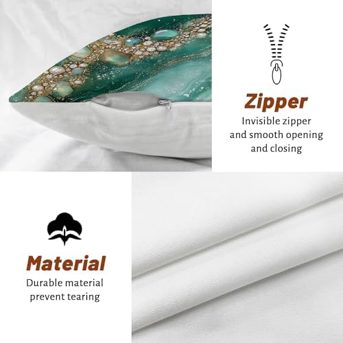 Elegant Pillow Covers Set of 2, Emerald Green Geode Abstract Throw