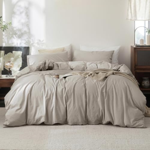 FOSSA Duvet Cover Set 100% Washed Cotton Linen Feel Full