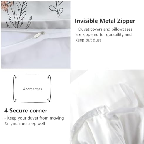 King Duvet Cover Set Soft Microfiber Animal Wildflowers White
