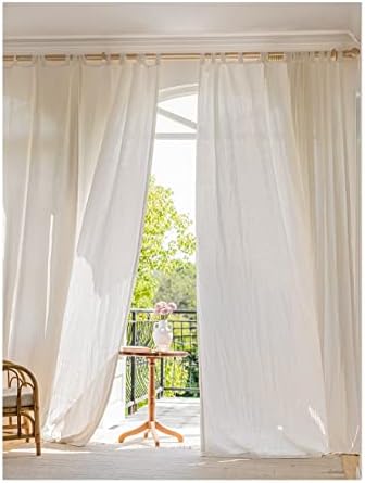 100% Natural Linen Tab Top Curtains 120 Inch Length for Living Room 2