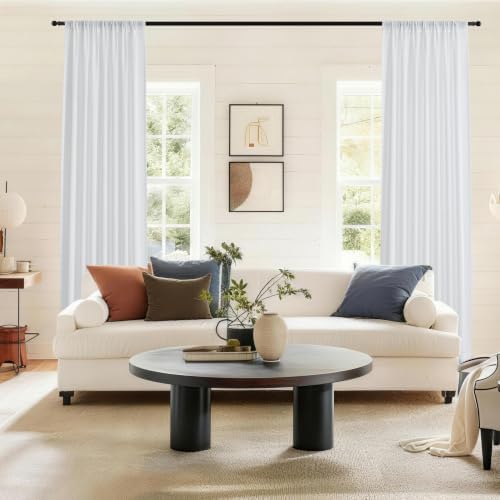 VISIONTEX Back Tab Linen Curtains 2 Panels 96 Inches Long White