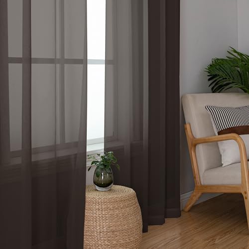Chyhomenyc Chocolate Brown Sheer Curtains 72 Inch Length 2 Panels