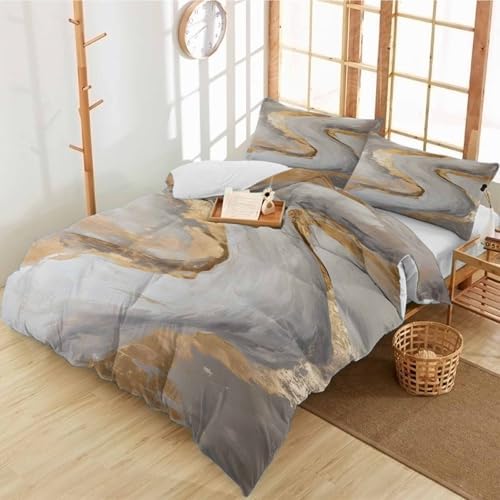 Duvet Cover Set Queen, Abstract Marble Texture Pattern 3 Piece Bedding