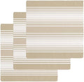 Beige Striped Dish Towels Set, Waffle Weave Kitchen Towels 3 Pieces