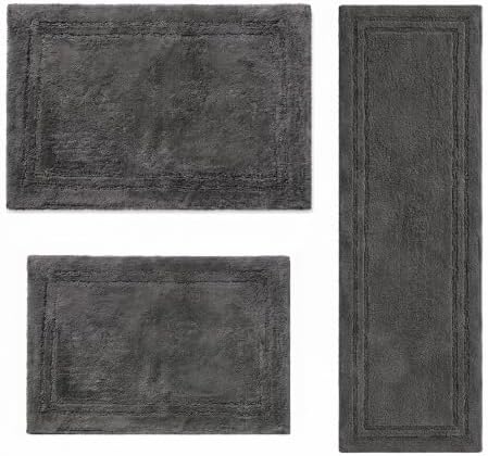 SUPERIOR Cotton Washable Bath Rug with Runner Bundle Set, 3 Piece