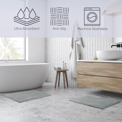 Bathroom Rugs - 2-Piece 2500GSM Cotton Bath Mat Set - Reversible Rugs