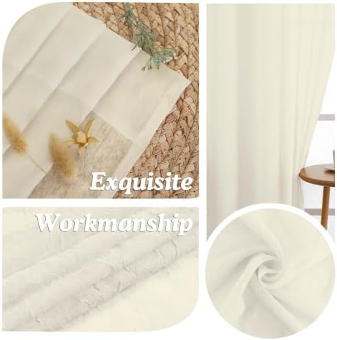 Chyhomenyc Crushed Cream Sheer Curtains 72 Inch Length 2 Panels