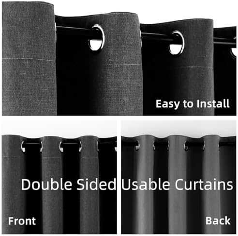100% Black Linen Blackout Curtains for Bedroom,Black Out Curtains for