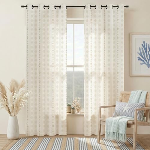 Coastal Striped Curtains for Living Room, Sand Tan Beachy Farmhouse