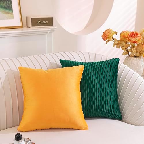 TAOSON Pack of 2,Navy Blue Velvet Throw Pillow Covers,Original Striped
