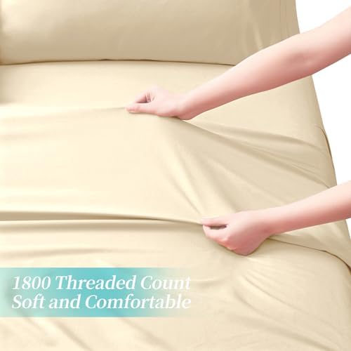 Horbaunal Extra Deep Pocket Queen Fitted Sheet Only, Cream