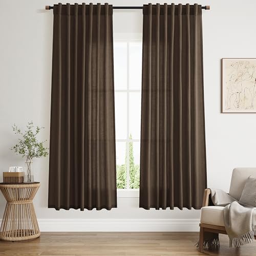 Chocolate Linen Curtains 72 Inch Long for Living Room Bedroom