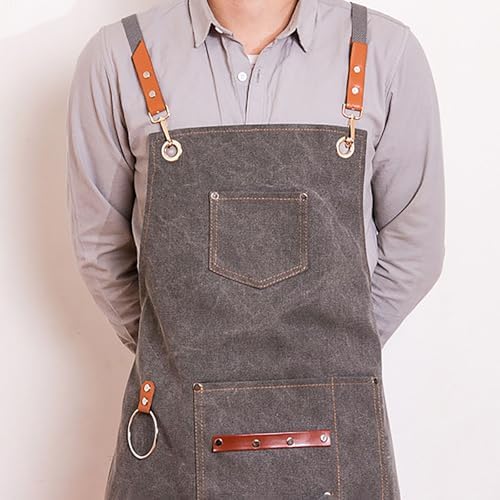 Cotton Canvas Apron, Adjustable Work Apron with 3 Pockets for Men