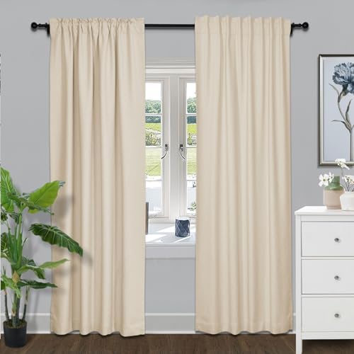 Fcosie Sand Beige Blackout Curtains 84 Inches Long Faux Linen Room