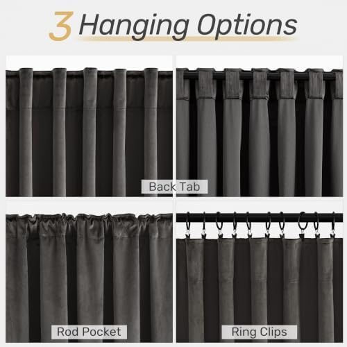 Dark Grey Velvet Blackout Curtains 120 inch Length 2 Panels for Living