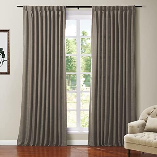TWOPAGES Medium Gray Blackout Pinch Pleated Linen Curtain for Living