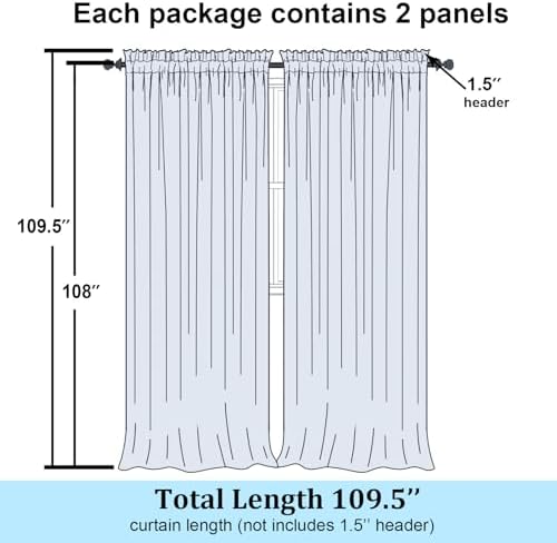 Simplebrand Ivory Sheer Curtains 108 Inches Long 2 Panels for Living